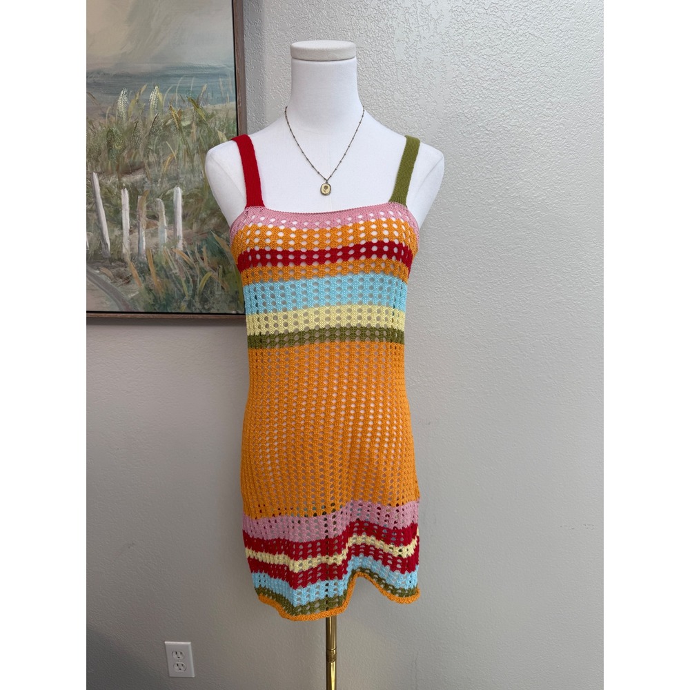 Y2K Rainbow‎ Crochet Cover Up Dres